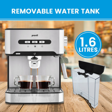 Pronti 1.6L Automatic Coffee Espresso Machine with Steam Frother - ElectronX Plus