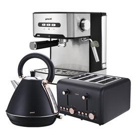 Pronti Toaster, Kettle & Coffee Machine Breakfast Set - Black - ElectronX Plus