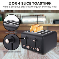 Pronti Toaster, Kettle & Coffee Machine Breakfast Set - Black - ElectronX Plus