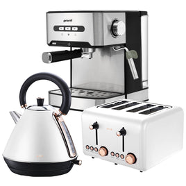 Pronti Toaster, Kettle & Coffee Machine Breakfast Set - White - ElectronX Plus