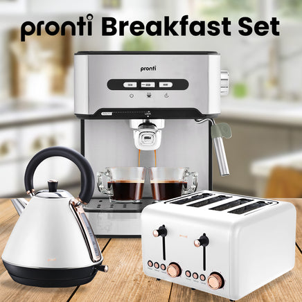 Pronti Toaster, Kettle & Coffee Machine Breakfast Set - White - ElectronX Plus