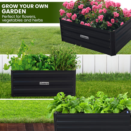 Wallaroo Garden Bed 80 x 60 x 30cm Galvanized Steel - Black - ElectronX Plus