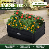 Wallaroo Garden Bed 80 x 60 x 30cm Galvanized Steel - Black - ElectronX Plus