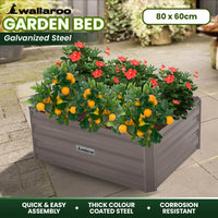 Wallaroo Garden Bed 80 x 60 x 30cm Galvanized Steel - Grey - ElectronX Plus