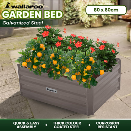 Wallaroo Garden Bed 80 x 60 x 30cm Galvanized Steel - Grey - ElectronX Plus