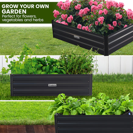 Wallaroo Garden Bed 100 x 60 x 30cm Galvanized Steel - Black - ElectronX Plus