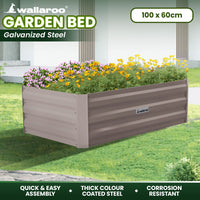 Wallaroo Garden Bed 100 x 60 x 30cm Galvanized Steel - Grey - ElectronX Plus