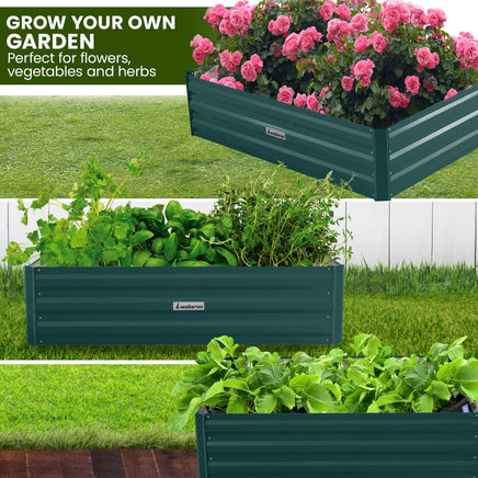 Wallaroo Garden Bed 120 x 60 x 30cm Galvanized Steel - Green - ElectronX Plus