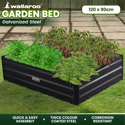 Wallaroo Garden Bed 120 x 90 x 30cm Galvanized Steel - Black - ElectronX Plus