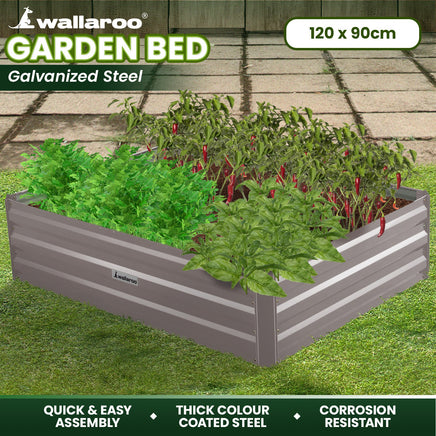 Wallaroo Garden Bed 120 x 90 x 30cm Galvanized Steel - Grey - ElectronX Plus