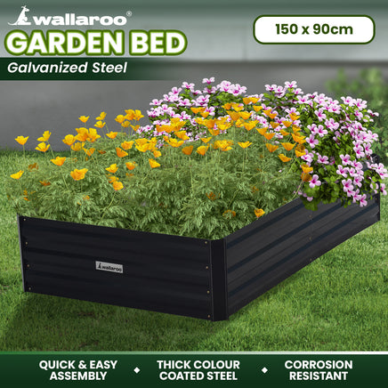 Wallaroo 150 x 90 x 30cm Galvanized Steel Garden Bed - Black - ElectronX Plus