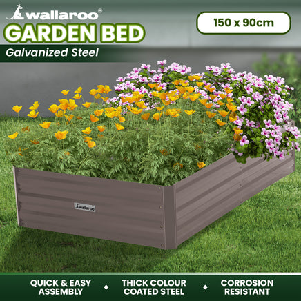 Wallaroo Garden Bed 150 x 90 x 30cm Galvanized Steel - Grey - ElectronX Plus