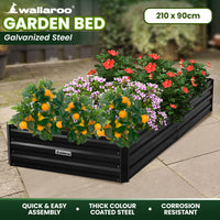 Wallaroo Garden Bed 210 x 90 x 30cm Galvanized Steel - Black - ElectronX Plus