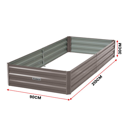 Wallaroo Garden Bed 210 x 90 x 30cm Galvanized Steel - Grey - ElectronX Plus