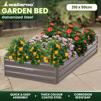 Wallaroo Garden Bed 210 x 90 x 30cm Galvanized Steel - Grey - ElectronX Plus