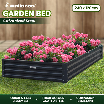 Wallaroo Garden Bed 240 x 120 x 30cm Galvanized Steel - Black - ElectronX Plus