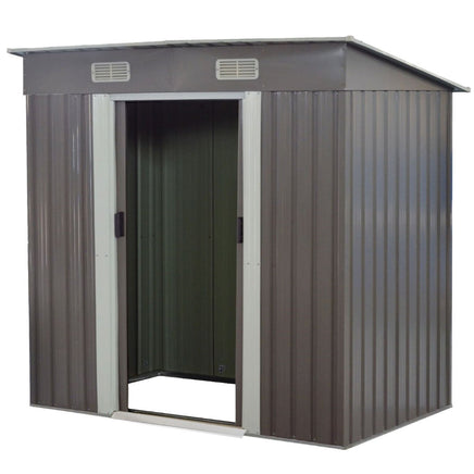 Wallaroo 4ft x 6ft Garden Shed with Base Flat Roof Outdoor Storage - Grey - ElectronX Plus