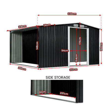 Wallaroo Garden Shed with Semi-Closed Storage 10*8FT - Black - ElectronX Plus