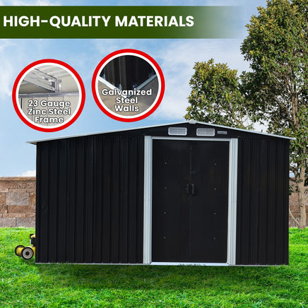 Wallaroo Garden Shed with Semi-Closed Storage 10*8FT - Black - ElectronX Plus