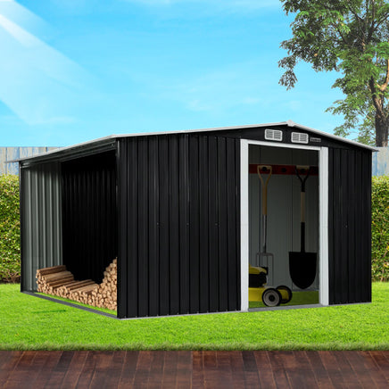 Wallaroo Garden Shed with Semi-Closed Storage 10*8FT - Black - ElectronX Plus