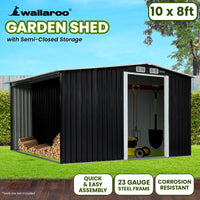 Wallaroo Garden Shed with Semi-Closed Storage 10*8FT - Black - ElectronX Plus