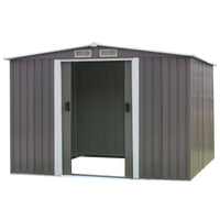 Wallaroo Garden Shed Spire Roof 8ft x 8ft Outdoor Storage Shelter - Grey - ElectronX Plus