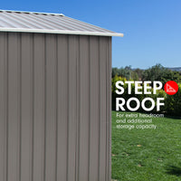 Wallaroo Garden Shed Spire Roof 8ft x 8ft Outdoor Storage Shelter - Grey - ElectronX Plus