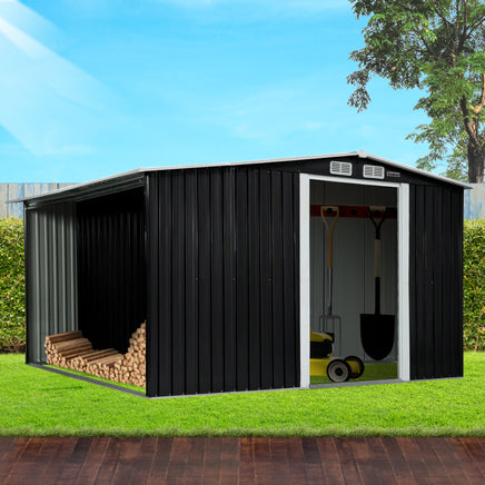 Wallaroo Garden Shed with Semi-Closed Storage 8*8FT - Black - ElectronX Plus