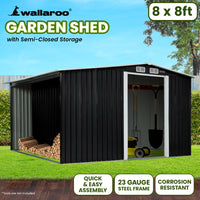 Wallaroo Garden Shed with Semi-Closed Storage 8*8FT - Black - ElectronX Plus