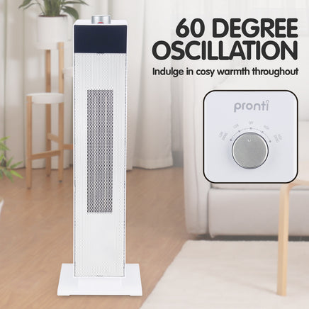 Pronti Electric Tower Heater PTC Ceramic 2000W White - ElectronX Plus