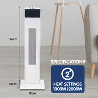 Pronti Electric Tower Heater PTC Ceramic 2000W White - ElectronX Plus