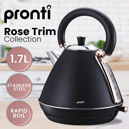 Pronti 1.7L Rose Trim Collection Kettle - Black - ElectronX Plus