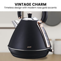 Pronti 1.7L Rose Trim Collection Kettle - Black - ElectronX Plus