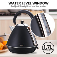 Pronti 1.7L Rose Trim Collection Kettle - Black - ElectronX Plus