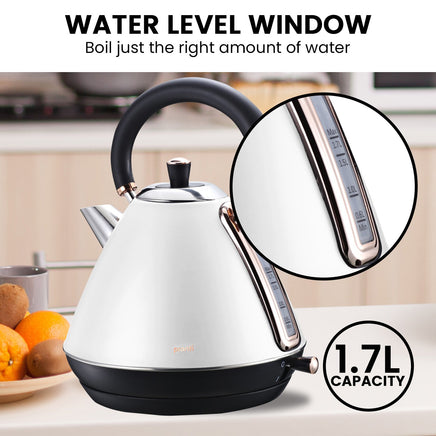 Pronti 1.7l Rose Trim Collection Kettle - White - ElectronX Plus