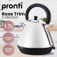 Pronti 1.7l Rose Trim Collection Kettle - White - ElectronX Plus