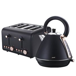 Pronti Rose Trim Collection Toaster & Kettle Bundle - Black - ElectronX Plus