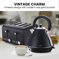 Pronti Rose Trim Collection Toaster & Kettle Bundle - Black - ElectronX Plus