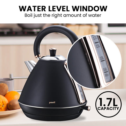 Pronti Rose Trim Collection Toaster & Kettle Bundle - Black - ElectronX Plus