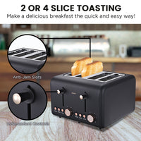 Pronti Rose Trim Collection Toaster & Kettle Bundle - Black - ElectronX Plus