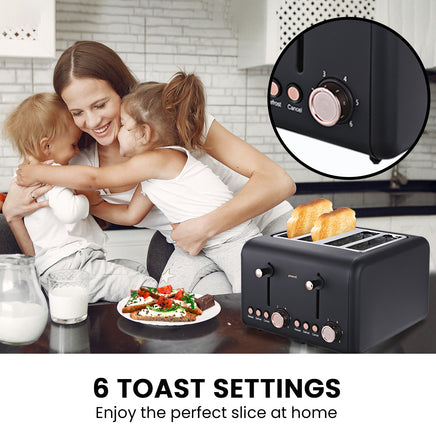 Pronti Rose Trim Collection Toaster & Kettle Bundle - Black - ElectronX Plus