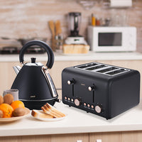 Pronti Rose Trim Collection Toaster & Kettle Bundle - Black - ElectronX Plus