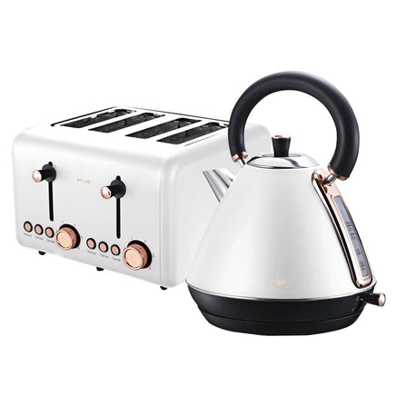 Pronti Rose Trim Collection Toaster & Kettle Bundle - White - ElectronX Plus