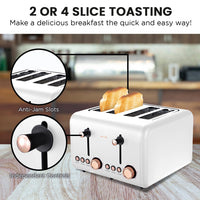 Pronti Rose Trim Collection Toaster & Kettle Bundle - White - ElectronX Plus