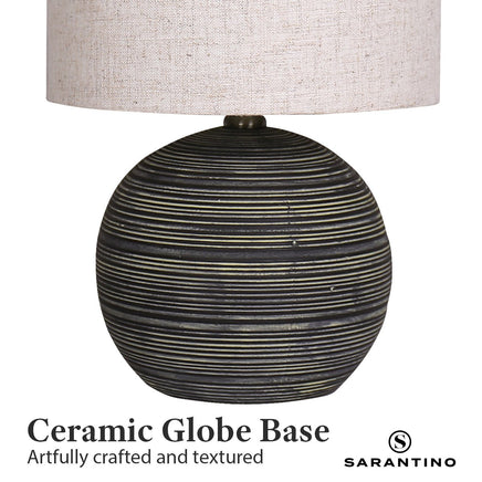 Sarantino Ceramic Table Lamp With Striped Pattern In Antique Black - ElectronX Plus