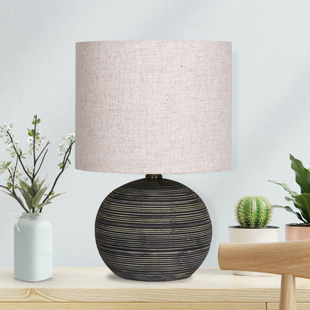 Sarantino Ceramic Table Lamp With Striped Pattern In Antique Black - ElectronX Plus