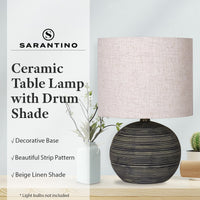 Sarantino Ceramic Table Lamp With Striped Pattern In Antique Black - ElectronX Plus