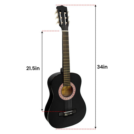 Karrera 34in Acoustic Children Wooden Guitar - Black - ElectronX Plus