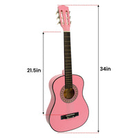 Karrera 34in Acoustic Wooden Childrens Guitar - Pink - ElectronX Plus