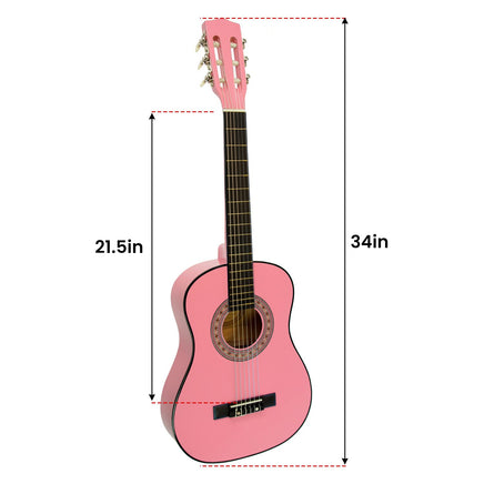 Karrera 34in Acoustic Wooden Childrens Guitar - Pink - ElectronX Plus